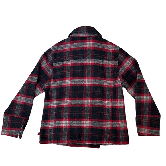 Woolrich Black Red Plaid Coat Jacket Wool Double Breasted Women's small - Picture 2 of 10
